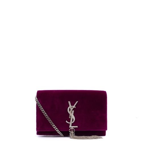 Saint Laurent Kate Tassel Chain Wallet in Purple, Velvet Handbag