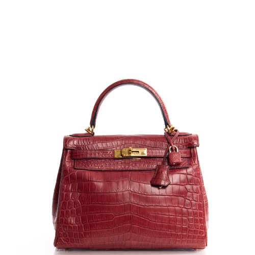 Hermes Kelly 28 Rouge H Crocodile Niloticus Matte Leather