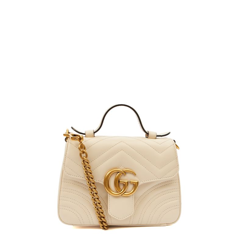 Gucci GG Marmont Top Handle Mini in White, Leather Handbag Clinic