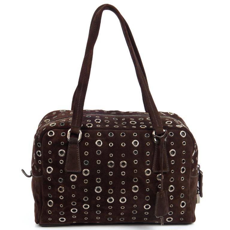 Prada Bauletto in Brown, Suede Handbag Clinic