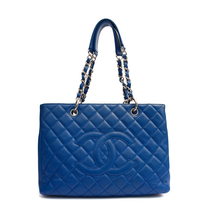 Chanel Grand Shopping Tote in Blue, Caviar Leather with Silver