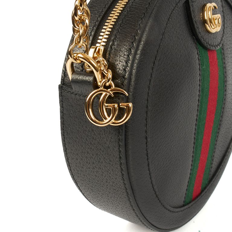 Gucci Ophidia Mini Round Shoulder Bag in Black Leather Handbag Clinic