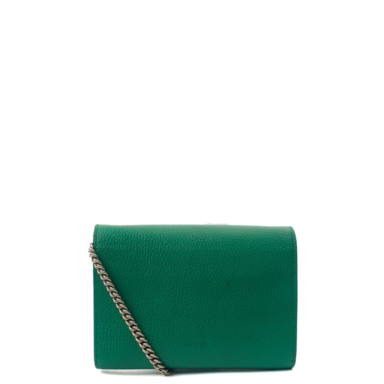 Gucci Green Dionysus Calfskin Leather Coin Purse On A Chain Gucci