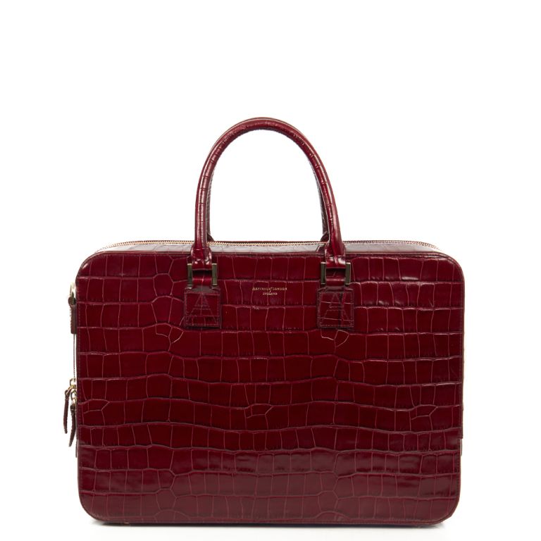 Aspinal of London Briefcase in Red, Leather Handbag Clinic