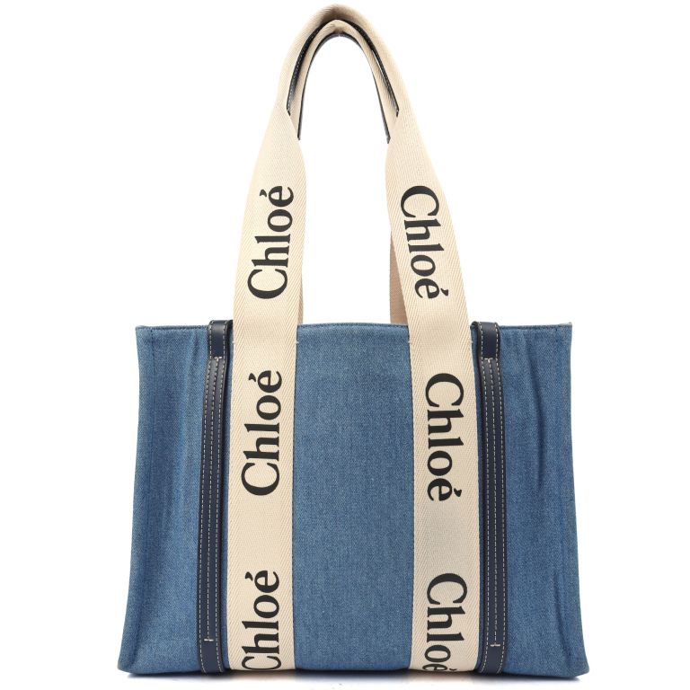 Chloe Woody Tote - Small in Blue, Fabric | Handbag Clinic