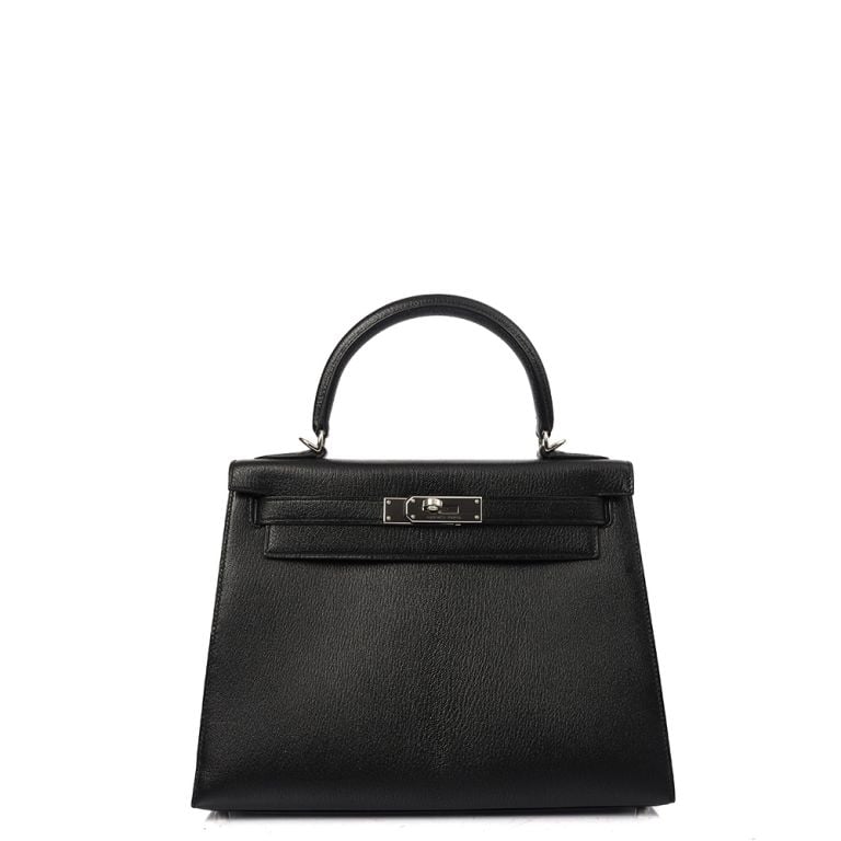 Hermes Kelly 28 in Black Chevre Mysore Leather Handbag Clinic