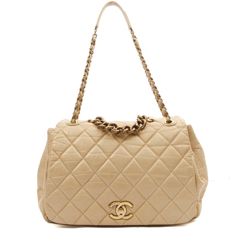 Chanel Chain Flap Bag in Neutral, Calfskin Leather Handbag Clinic