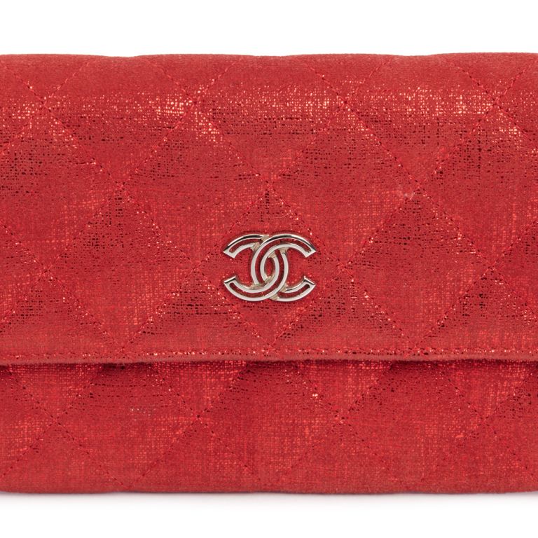 Chanel Classic Long Flap Wallet in Red, Fabric Handbag Clinic