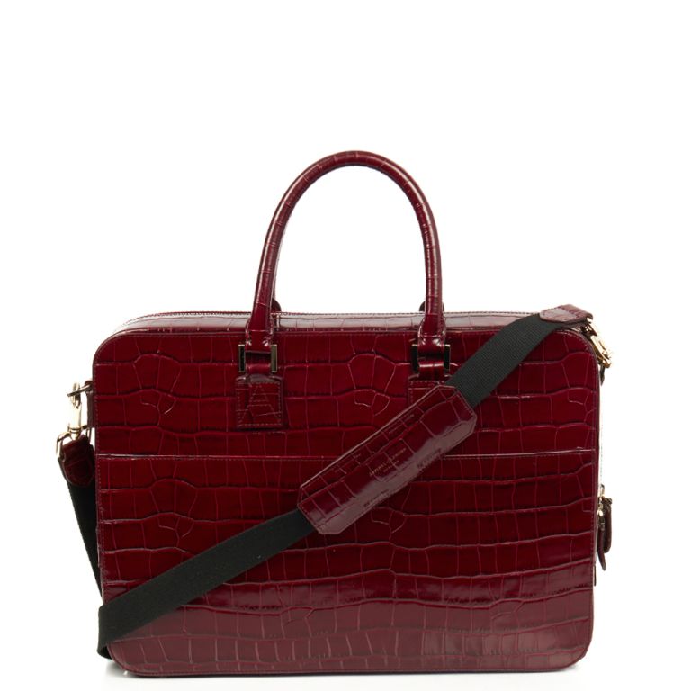 Aspinal of London Briefcase in Red, Leather Handbag Clinic