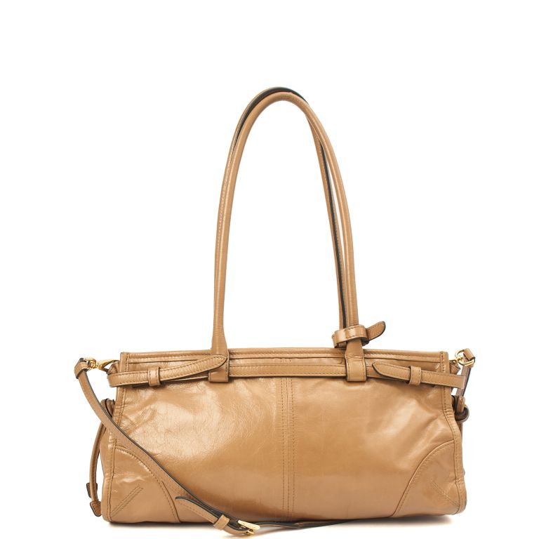 Prada Bonnie in Cameo, Patent Leather Handbag Clinic