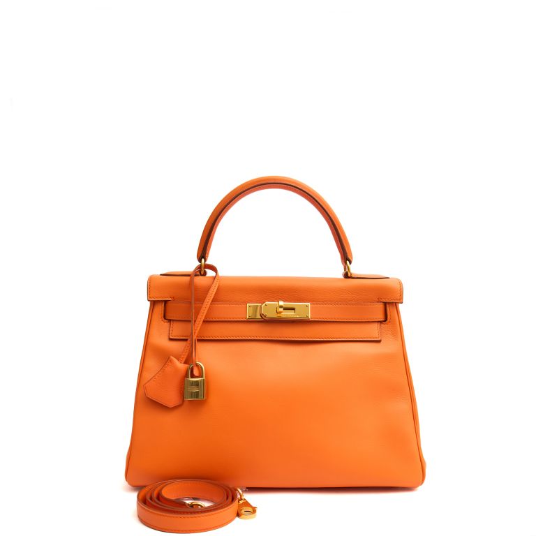 Hermes Kelly 28 in Classic Orange, Swift and Togo Leather with