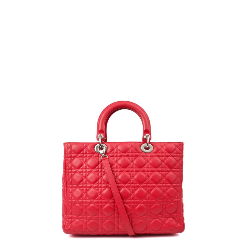 Christian Dior Lady Dior Medium in Red, Leather Handbag Clinic
