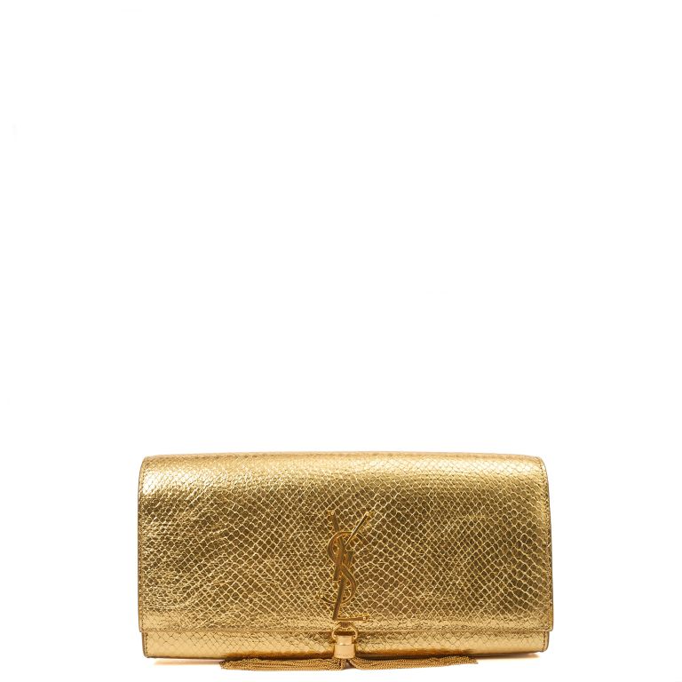 Saint Laurent Kate Clutch Tassle in Metallic, Exotic Effect