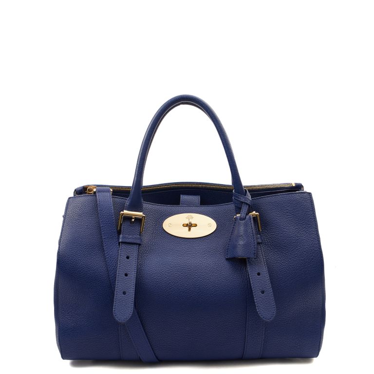 Mulberry Bayswater Double Zip Tote in Blue, Leather Handbag Clinic