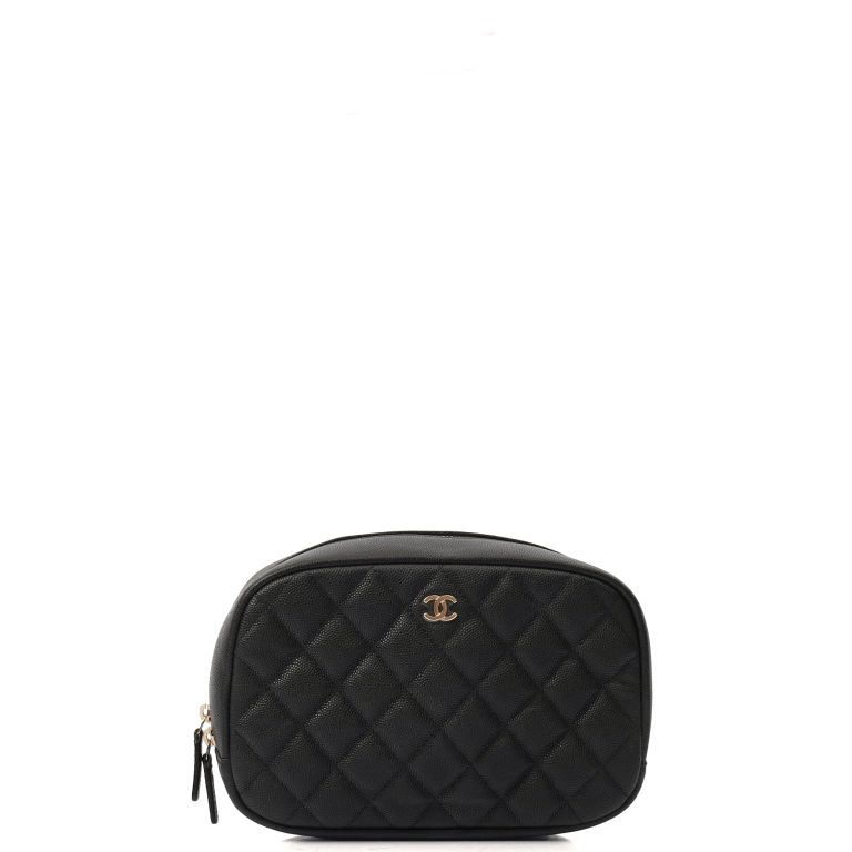 Chanel Cosmetic Pouch in Black, Caviar Leather Handbag Clinic