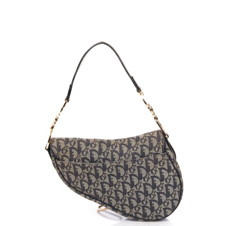 Christian Dior Saddle Bag in Blue Fabric Handbag Clinic