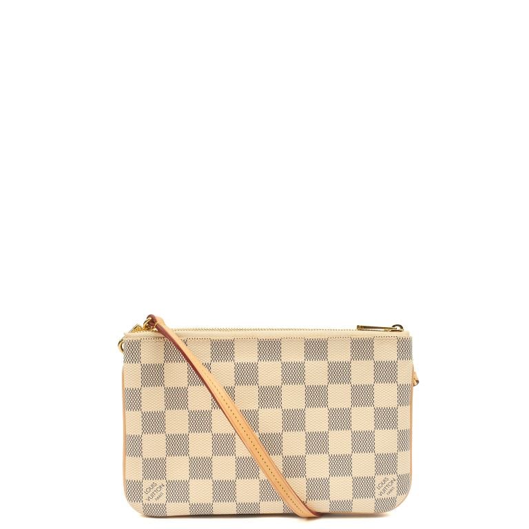 Louis Vuitton Double Zip Pochette in Damier Azur, Canvas Handbag
