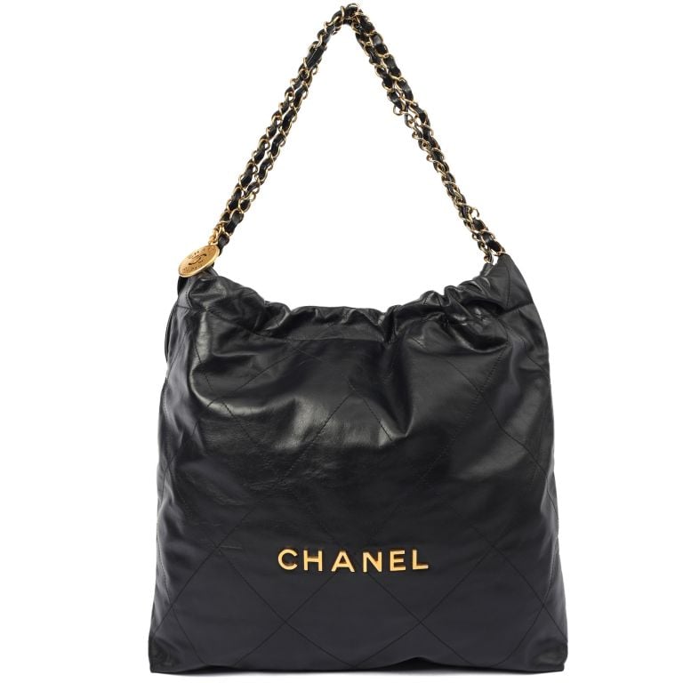 Chanel 22 in Black, Calfskin Leather with Gold-Tone Metal