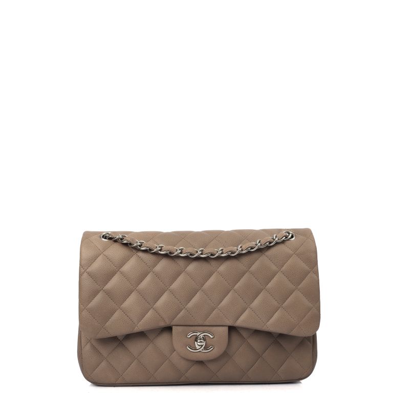 Chanel Classic Double Flap Large in Grey, Caviar Velvet Leather