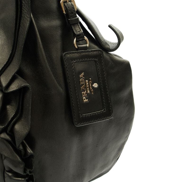 Prada Ruffle Hobo in Black, Leather Handbag Clinic