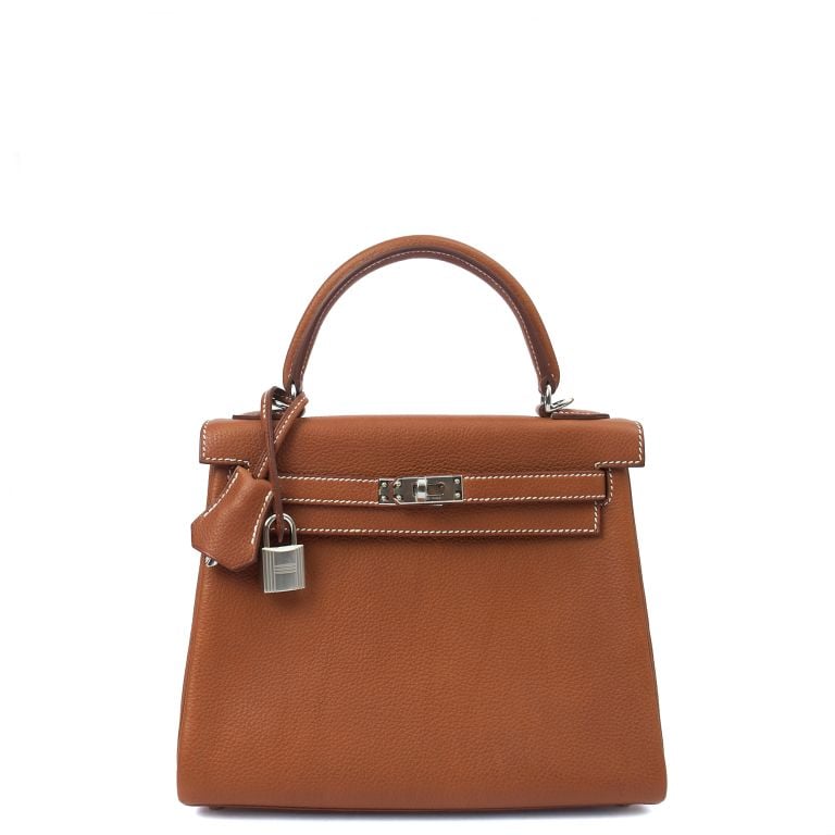 Hermes Kelly 25 in Gold, Barenia Faubourg Leather, Palladium