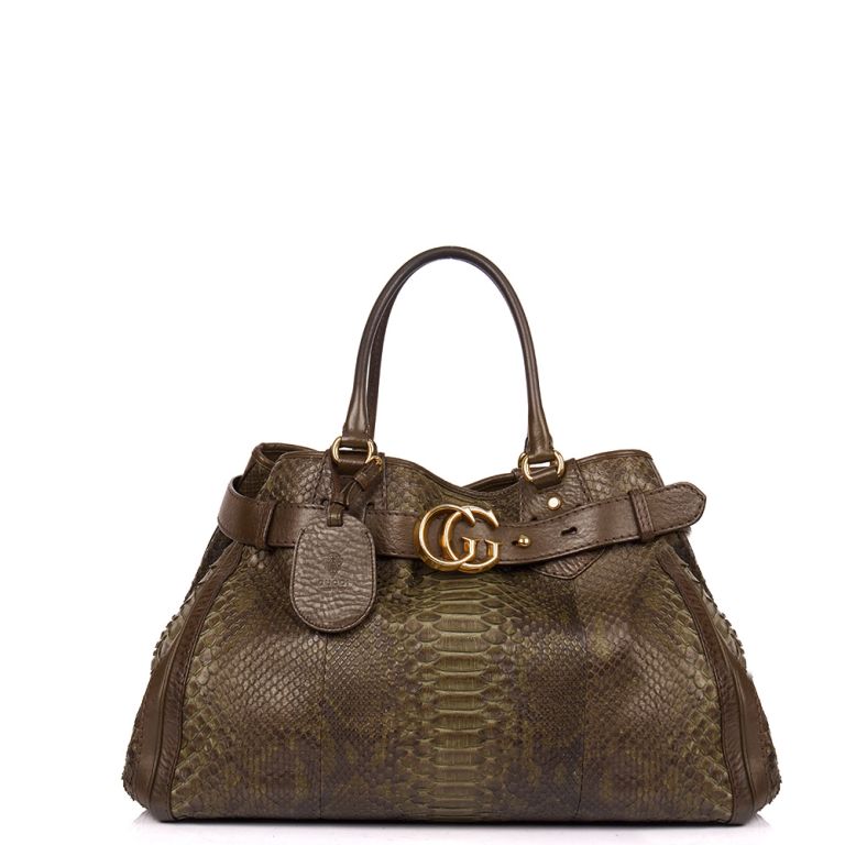 Gucci Soho Tote Medium in Green, Python Leather Handbag Clinic
