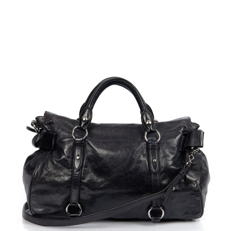 Miu Miu Vitello Shine ShoppingTote in Black, Exotic Effect Leather