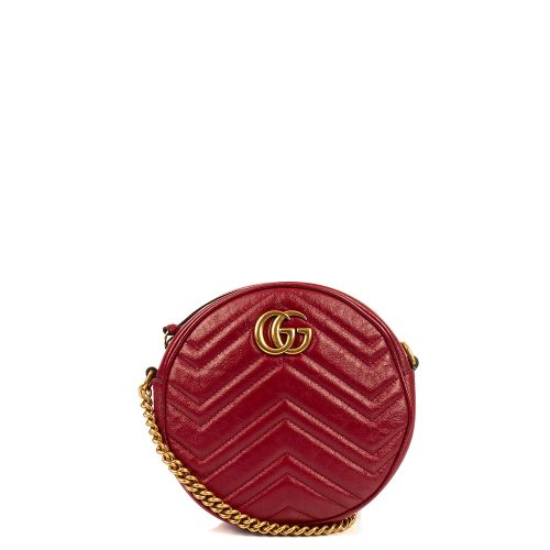 Gucci Marmont Mini Round Shoulder Bag in Red, Leather Handbag Clinic
