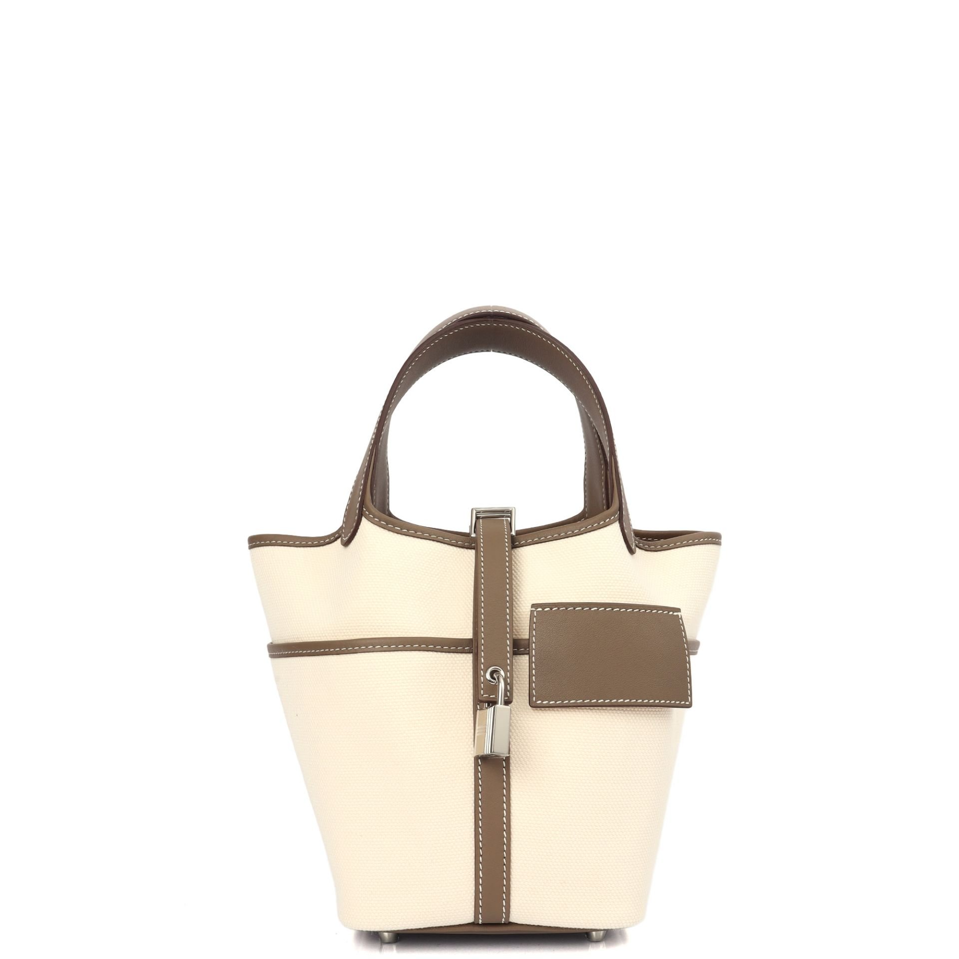 Picotin Lock 18 Pocket Bag in Etoupe Swift Leather, Goeland Canvas