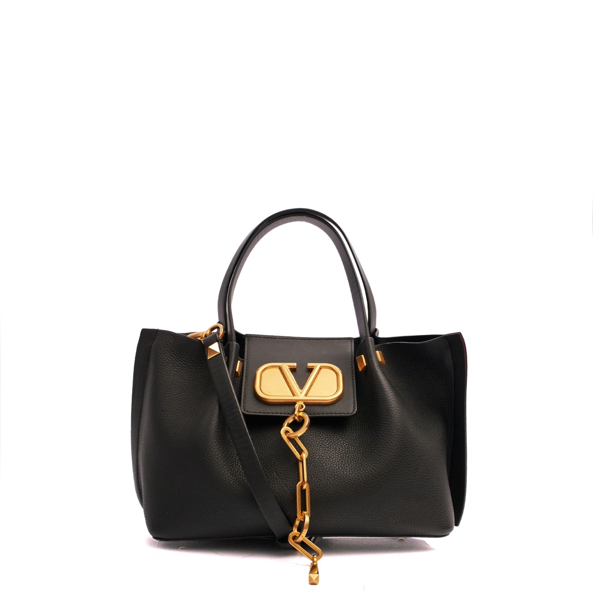 V Logo Mini in Black, Leather