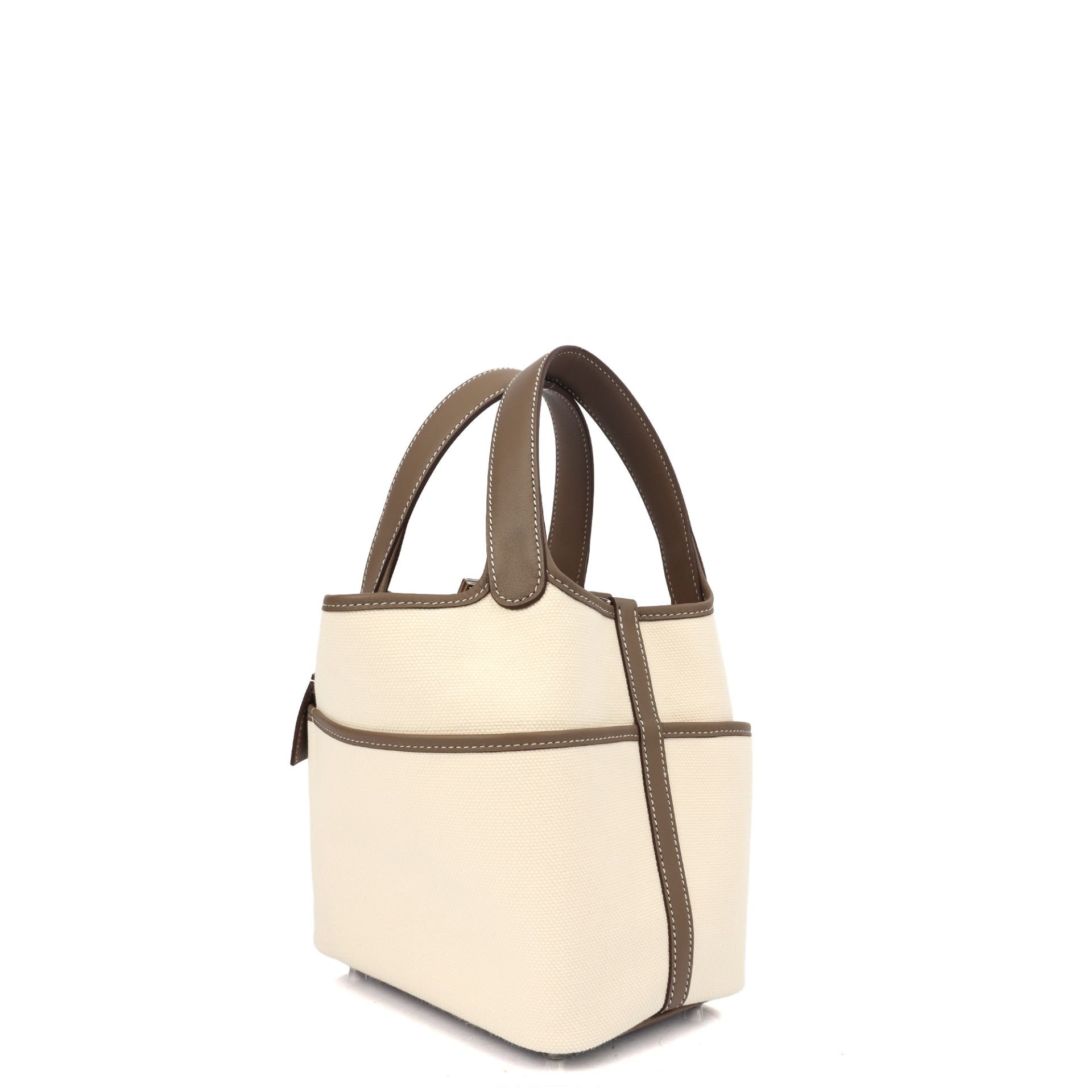 Picotin Lock 18 Pocket Bag in Etoupe Swift Leather, Goeland Canvas 2