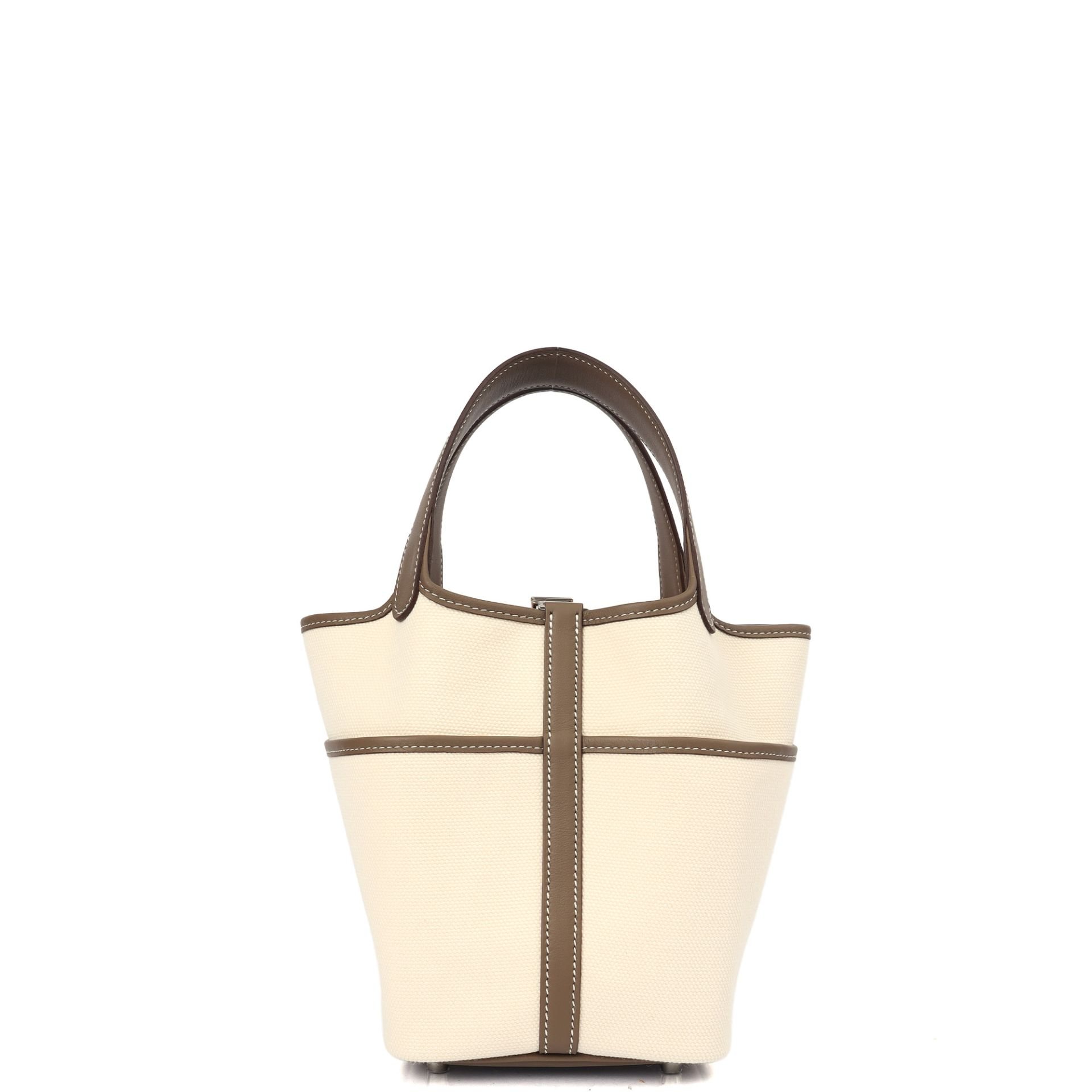 Picotin Lock 18 Pocket Bag in Etoupe Swift Leather, Goeland Canvas 3