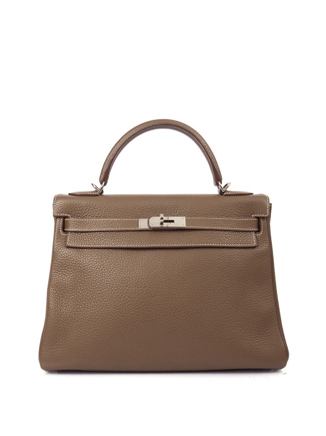 Hermes Kelly 32 in Etoupe Clemence Leather Handbag Clinic