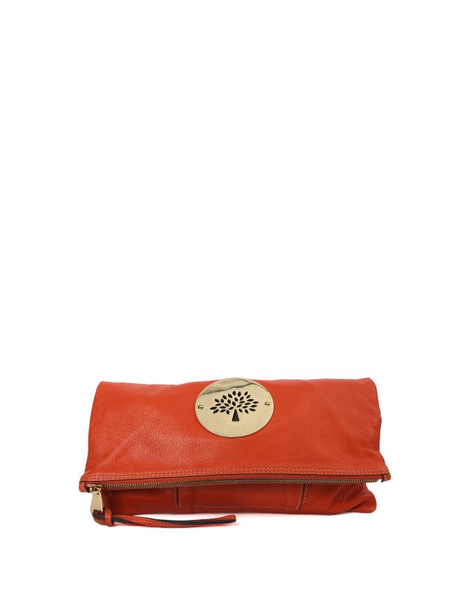 Mulberry Daria Clutch in Orange, Calfskin Leather Handbag Clinic